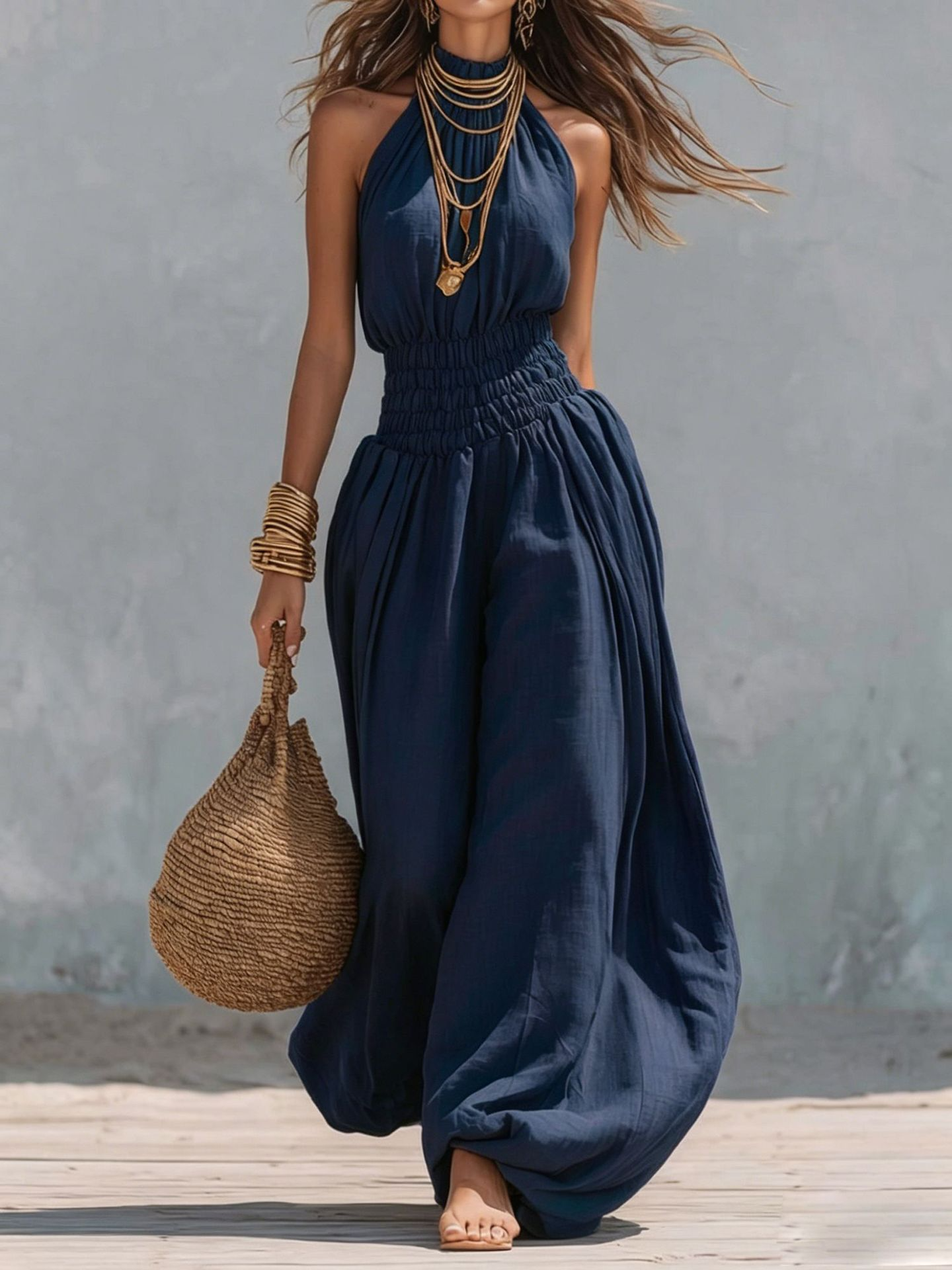 Sleeveless halter-neck jumpsuit