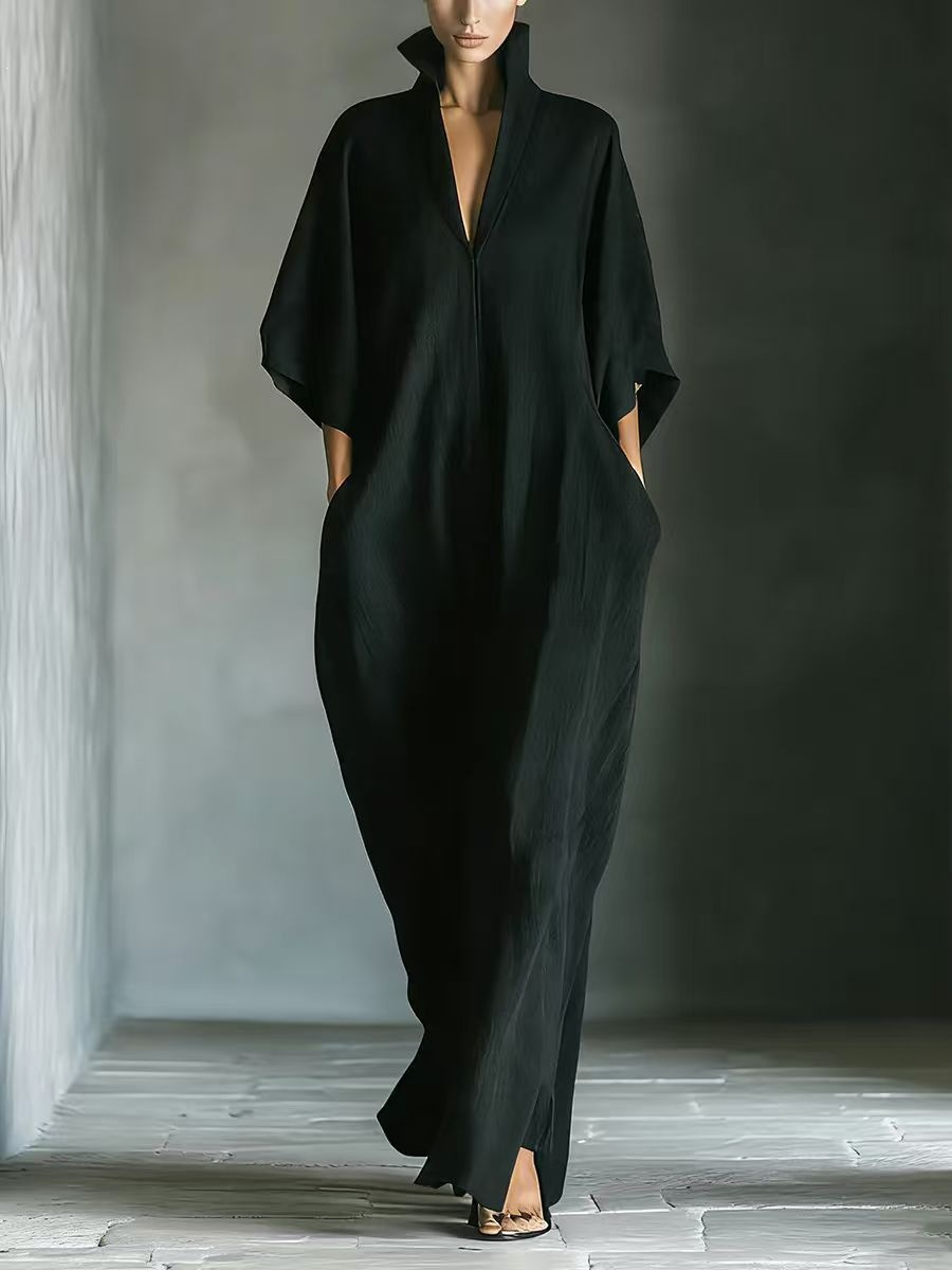 V-neck loose-fitting pullover dress