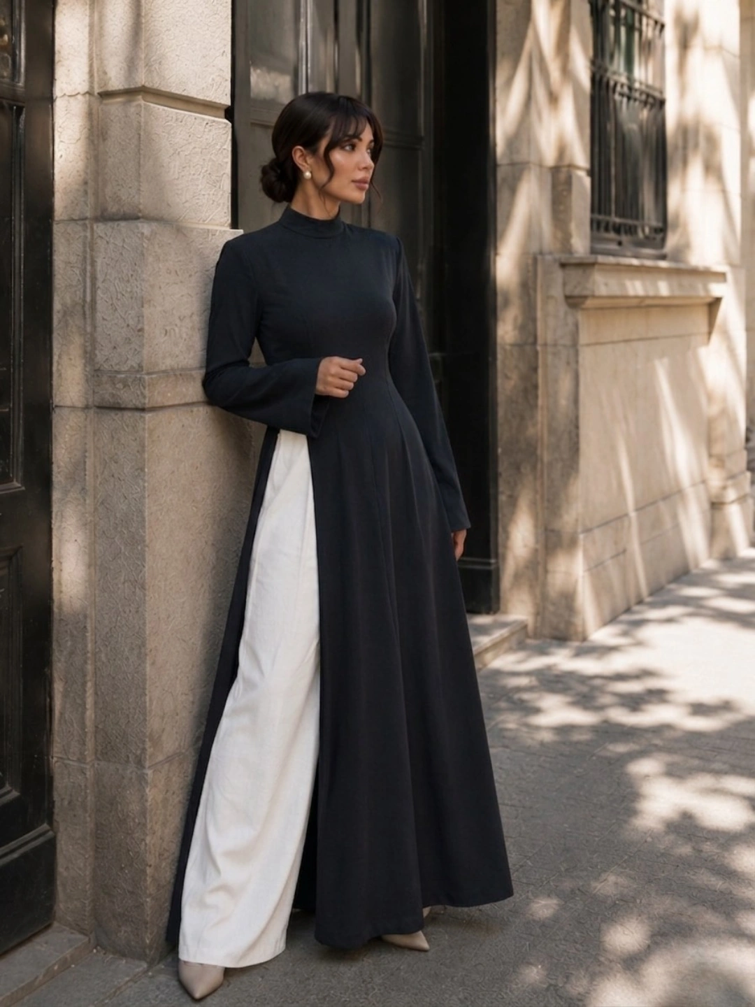 Linen Split-Front Maxi Dress
