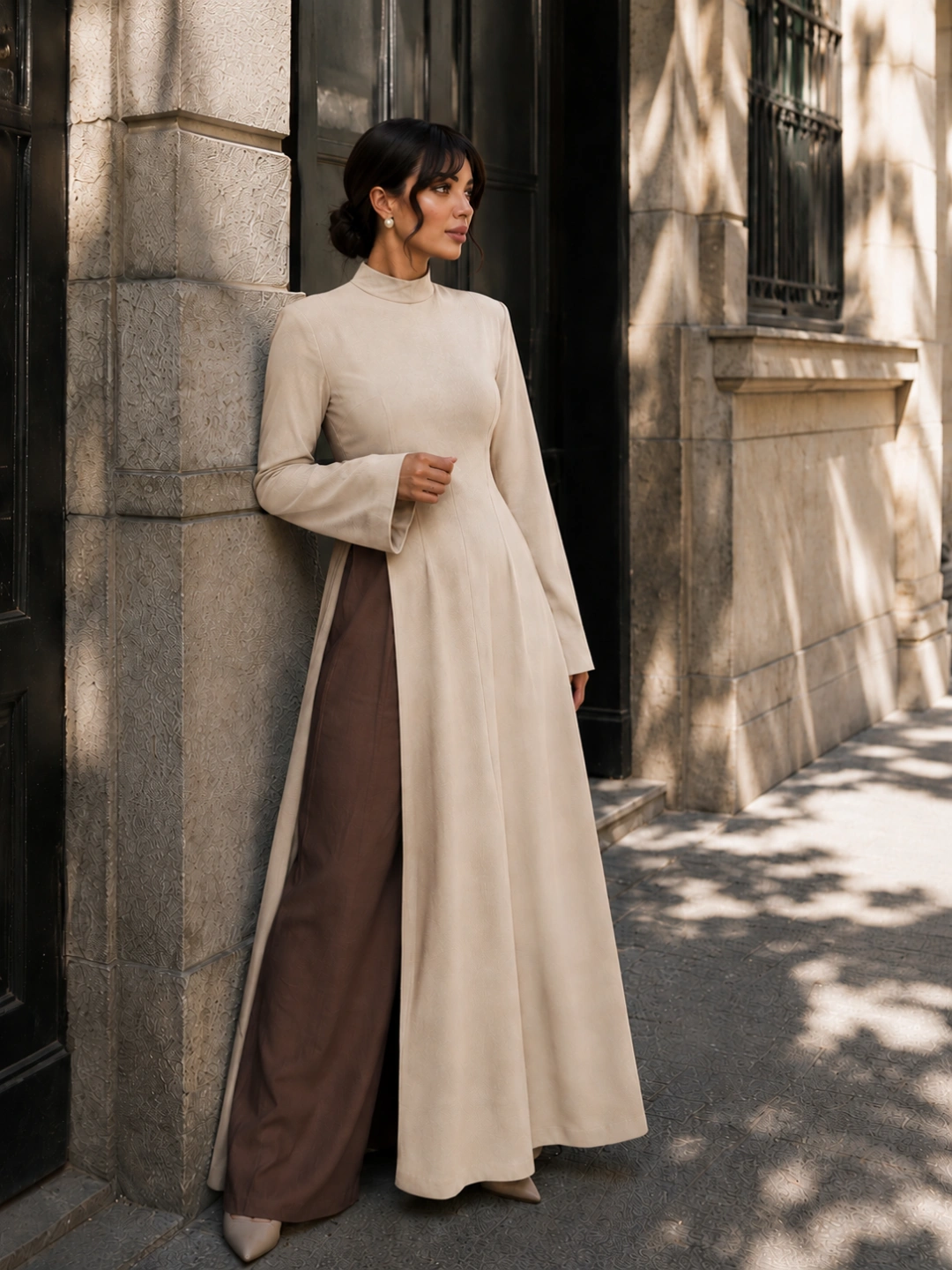 Linen Split-Front Maxi Dress