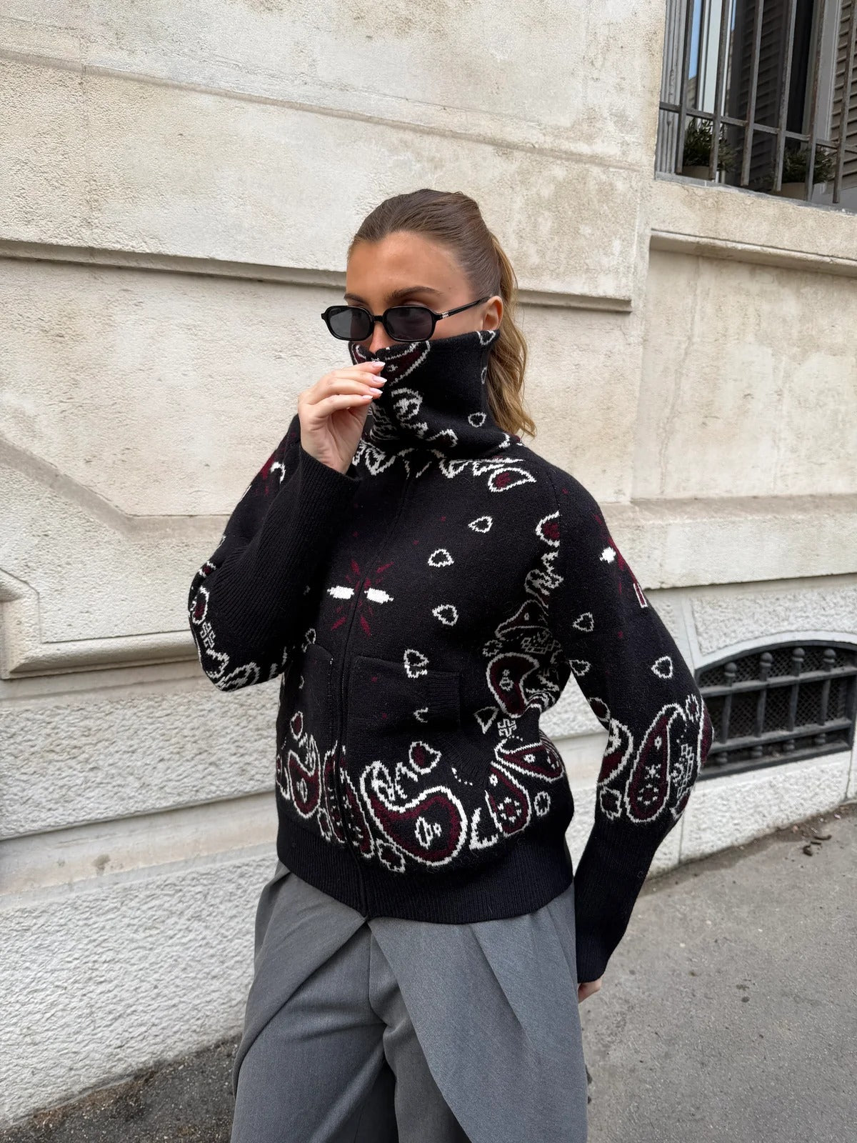 Retro Bandana Patterned Cardigan