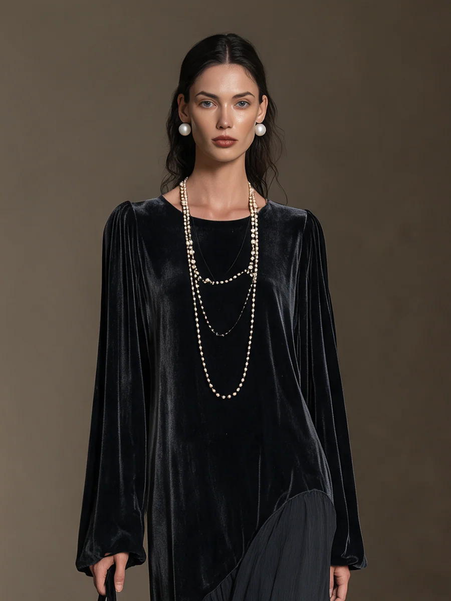 Velvet and Chiffon Patchwork Dress